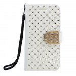 Wholesale Samsung Galaxy S6 Star Diamond Flip Leather Wallet Case with Strap (White)